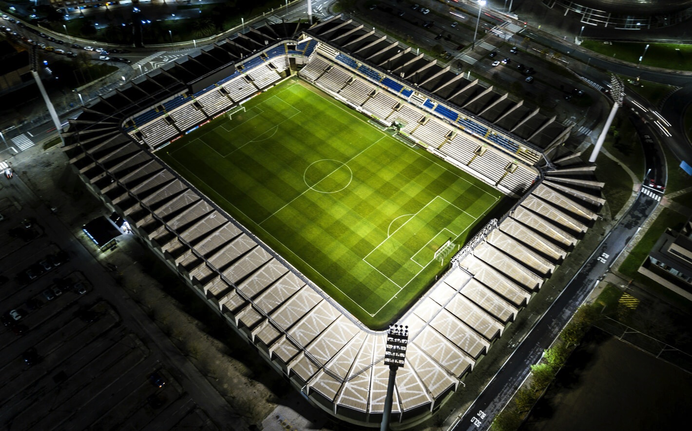 Drone image of a sports stadium from above